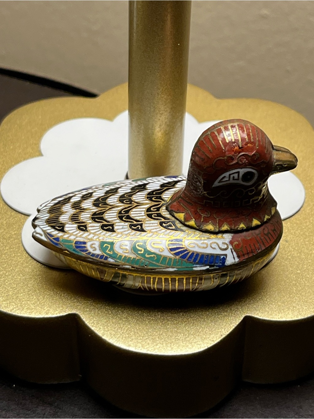 Vintage Chinese  Duck Cloisonné Enamel Figural Trinket Box